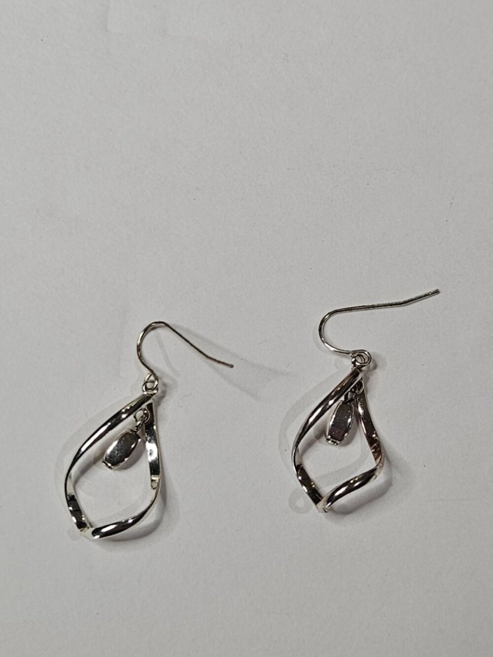 Silvertone Twisted Bead Dangle Earrings 1 inch